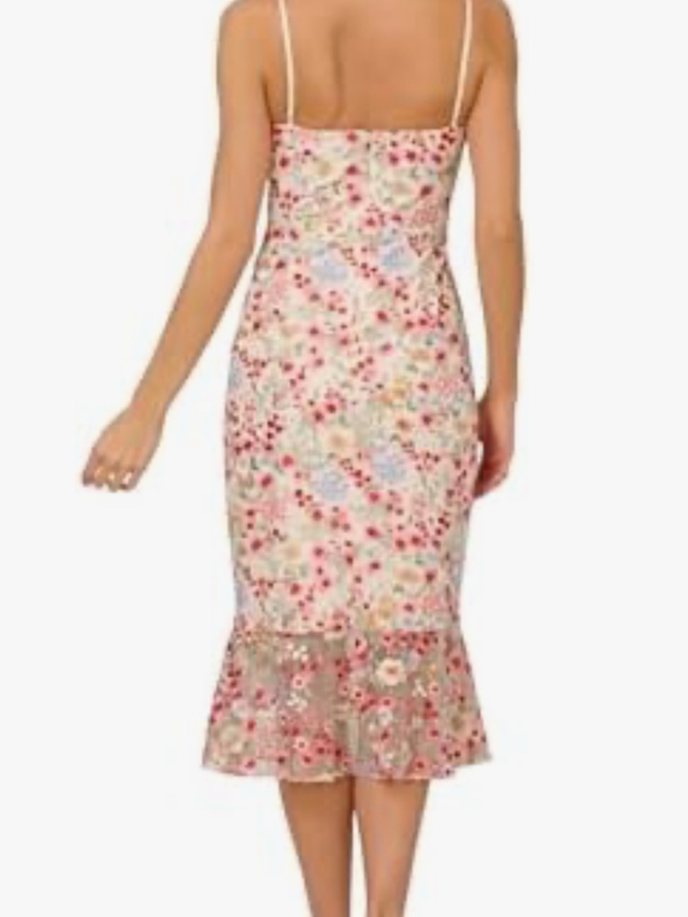 Adrianna Papell Ivory Floral Embroidered Spaghetti-Strap Midi Dress - Picture 2 of 7